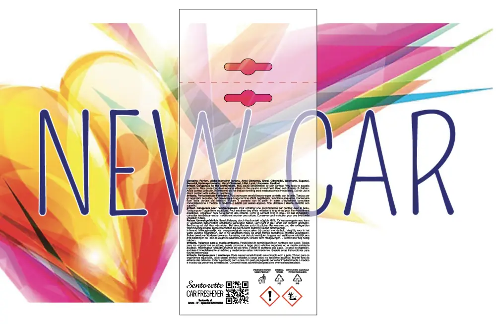 Modelo de embalagem personalizada para aromatizador de automóvel, fragrância:﻿ Novo carro – recurso para download de embalagem personalizada de desodorizante automotivo