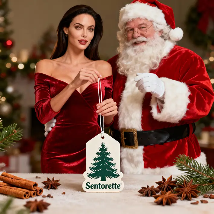 Ambientador de carro personalizado com essência Magia do Natal: fragrância quente e envolvente, com notas de especiarias, cítricos e doces natalinos, ideal para criar uma atmosfera festiva e acolhedora a cada viagem.﻿